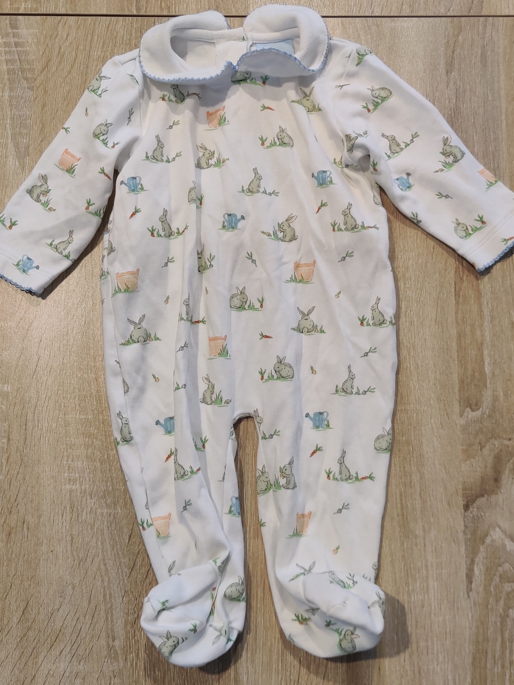 Bella Bliss White Footed One-Piece Pastel Bunny & Garden Print Size 9mo